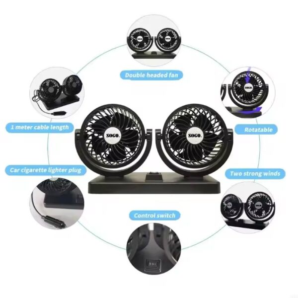Car Fan Dual Head 4-Inch 12V/24V – 360°