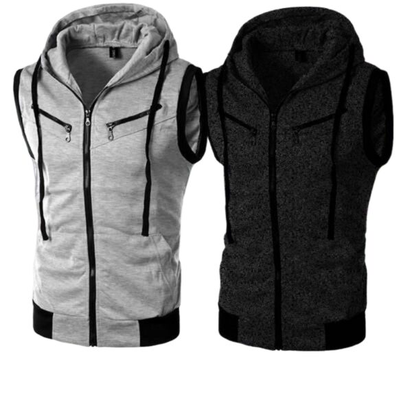 Pack of 2 Jaqueta Front Zipper Sleeveless Hoodies