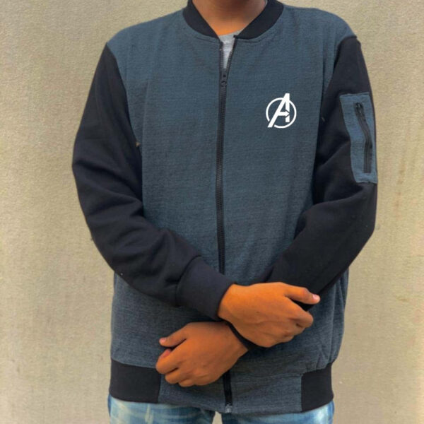 Charcoal Grey Avenger Printed Zipper Jacket