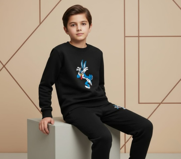Black Bunny Printed Kids Tracksuit