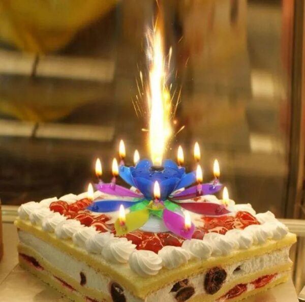 Melody Birthday Candle Musical Flower Candle With Rotating Petals Colorful Flames (Large Size)