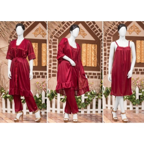 3-Piece Silk Nightwear Set for Women (free size)
